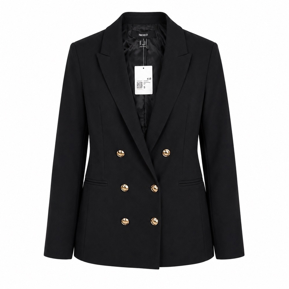 Forever 21 Blazer S Black Double Breasted Gold Button Premium Dark Academia New
